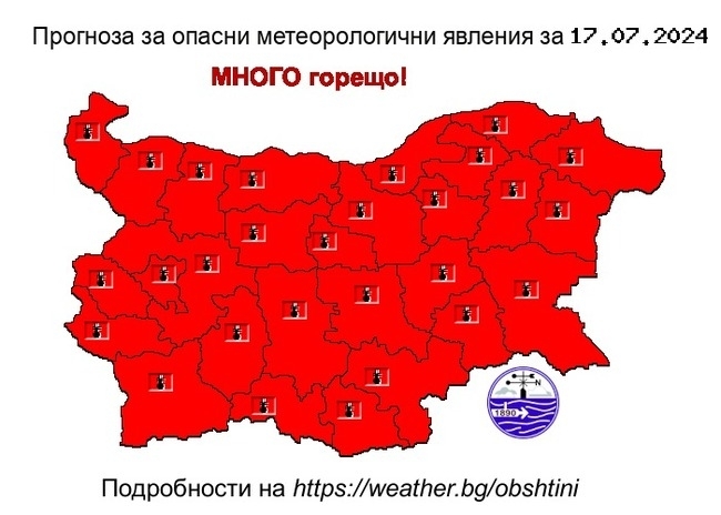 За 17 юли за утре Националният институт по метеорология и