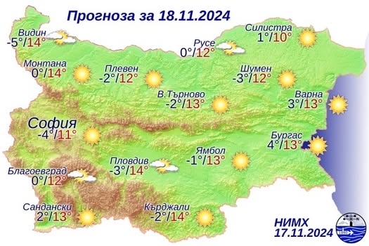 Днес ще бъде слънчево Ще се появи запад северозападен вятър